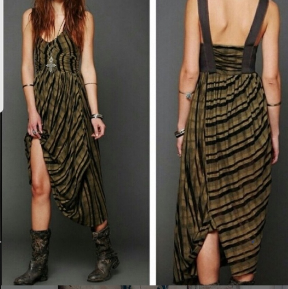 Free People New Romantics green striped maxi dress